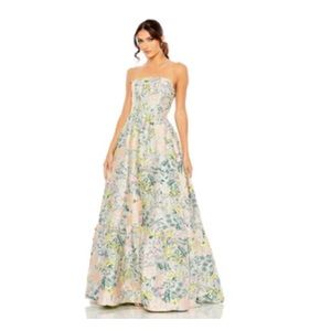 Mac Duggal floral brocade strapless gown